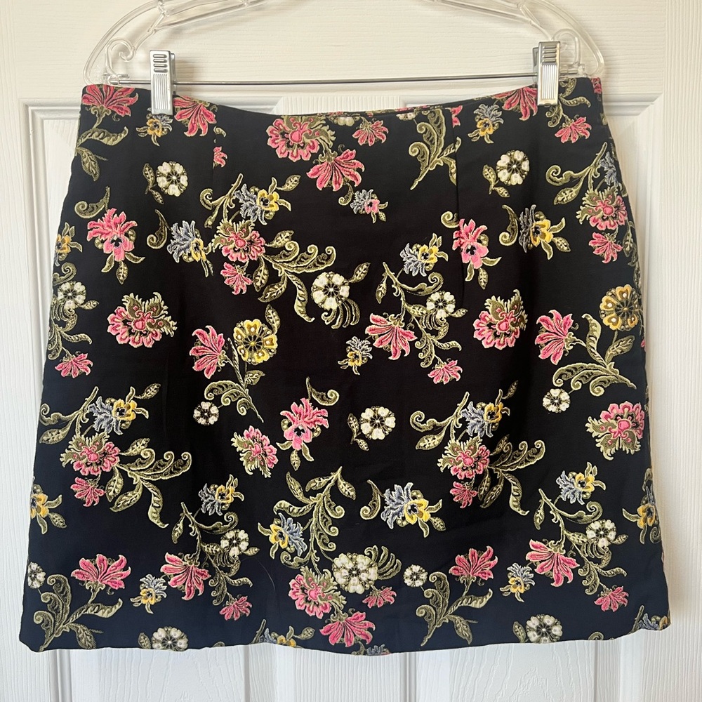 LOFT Black Mini Skirt with Floral Design